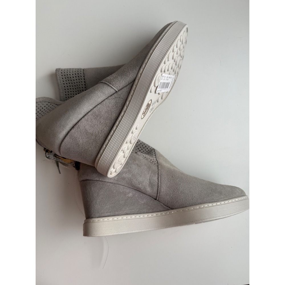 Sofft Womens Light Grey Suede Perforated Wedge Ankle Booties Zip Up‎ size 10 - Picture 7 of 11